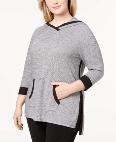 Shop Calvin Klein Performance Plus Size Micro-stripe Hoodie In Black Combo