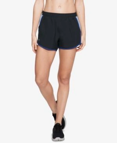 Shop Under Armour Fly By Running Shorts In Black / Oxford Blue / Reflective