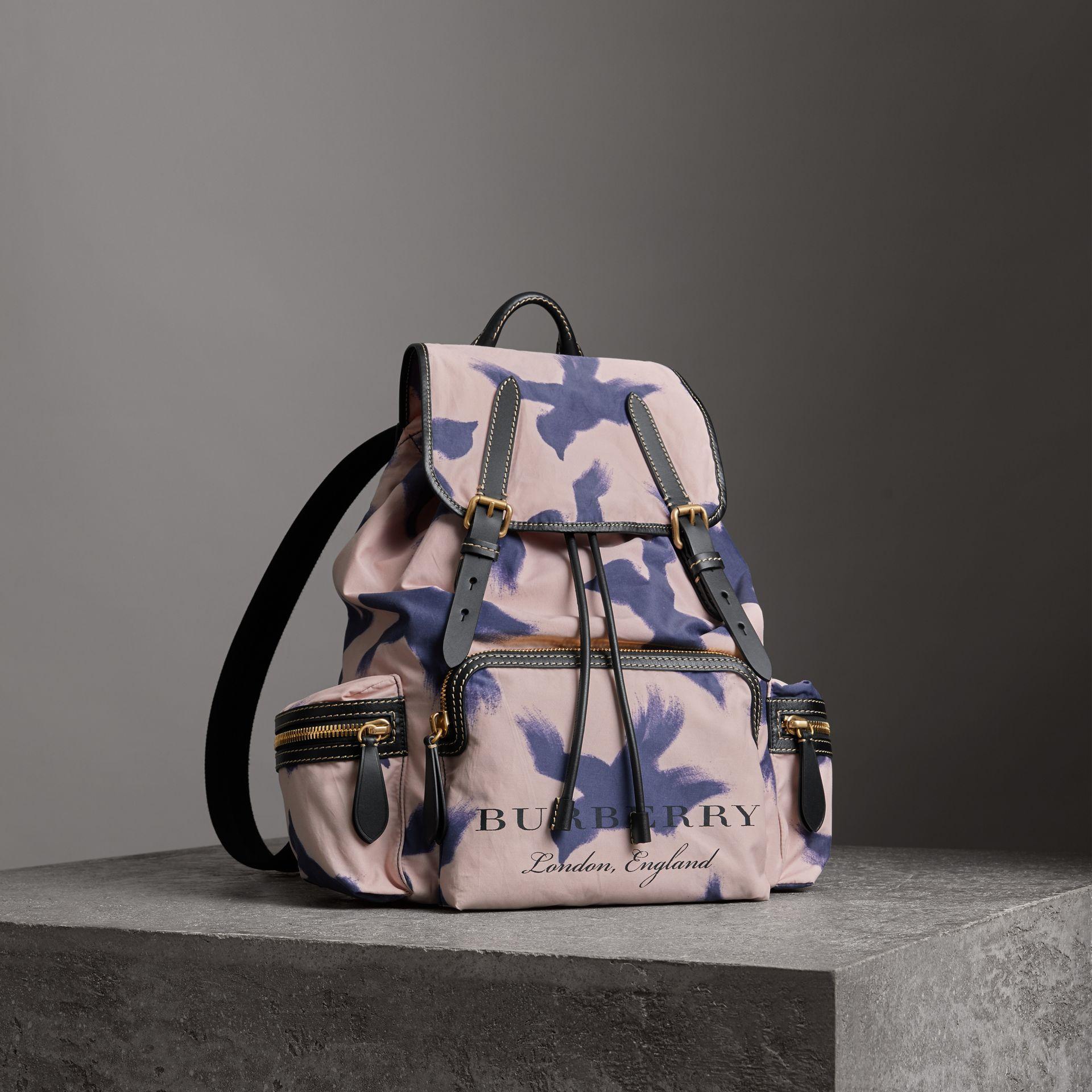Burberry The Large Rucksack In Bird Print Canvas And Leather In Multicolour  | ModeSens