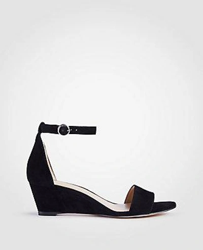 Shop Ann Taylor Giuliana Suede Wedge Sandals In Black