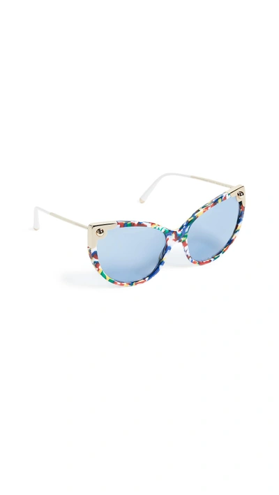 Shop Dolce & Gabbana Oversized Cat Eye Sunglasses In Multi Cube/light Blue