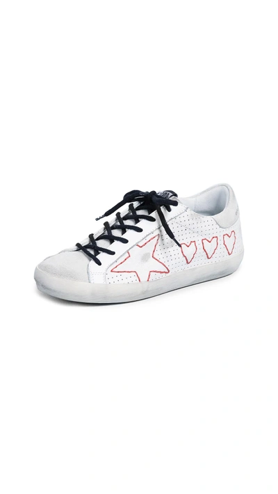 Shop Golden Goose Superstar Sneakers In White/hearts/stars
