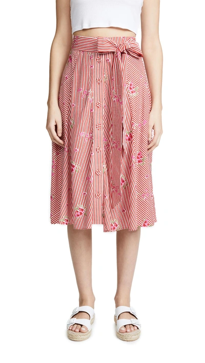 Shop Kos Resort Tie Front Skirt In Floral Stripe