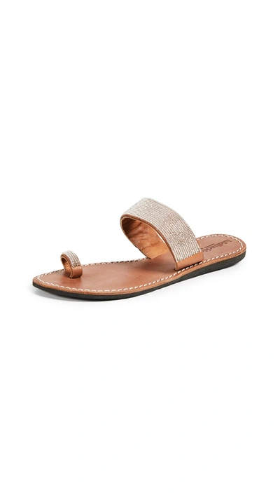 Shop Laidback London Trent Toe Ring Sandals In Brown/silver