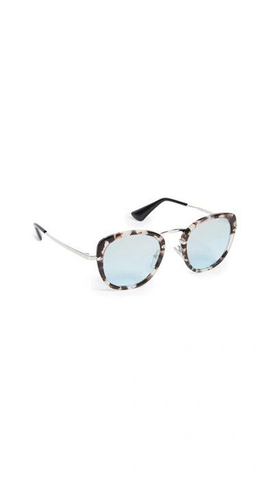 Shop Prada Round Sunglasses In Spotted Opal Brown/azure