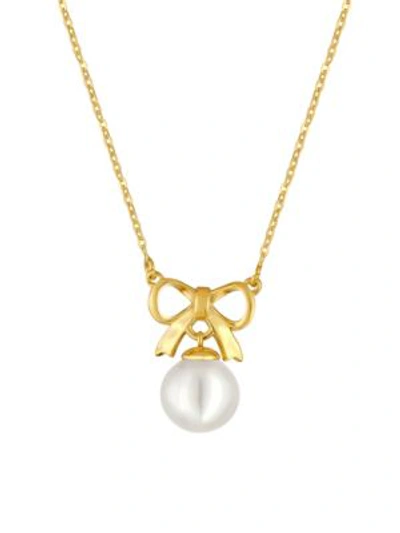 Shop Majorica 10mm Organic Pearl Bow Pendant Necklace In Pearl Gold