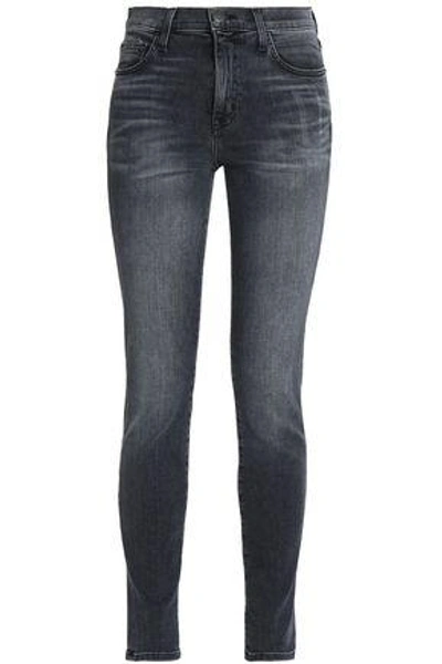 Shop Current Elliott Woman Distressed Mid-rise Skinny Jeans Dark Gray