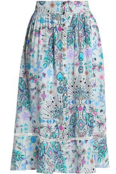 Shop Matthew Williamson Woman Printed Silk Crepe De Chine Skirt Light Gray