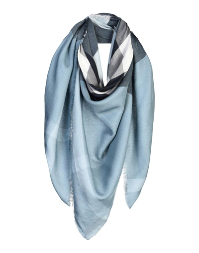 Shop Burberry Square Scarves In Blue