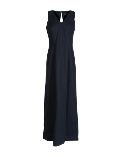 Shop Armani Exchange Long Dresses In Dark Blue