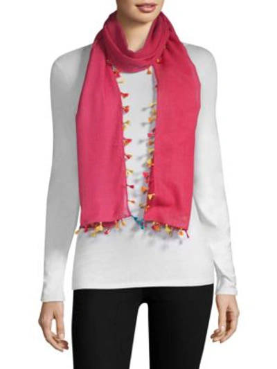 Shop Bajra Wool & Silk Tassel Trim Scarf In Pink Multi
