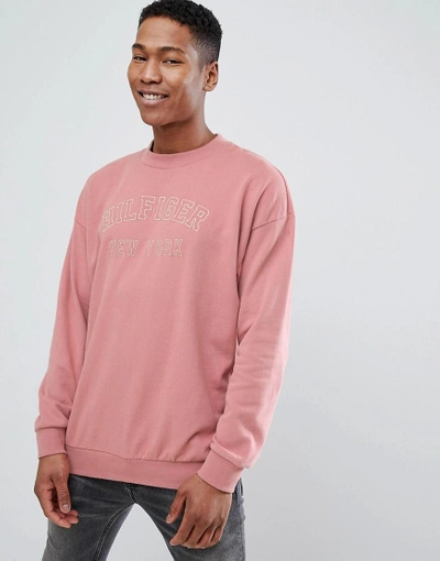 Shop Tommy Hilfiger Unisex Sweatshirt Embroidered Logo In Washed Pink - Pink