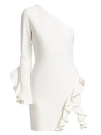 Shop Cinq À Sept Pia One-shoulder Ruffle Dress In Ivory