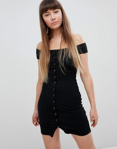 Shop New Look Popper Bardot Dress - Black