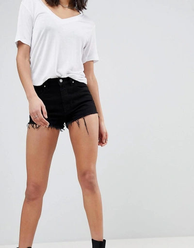 Shop Diesel Denim Raw Hem Shorts With Contrast Cord Detail - Black