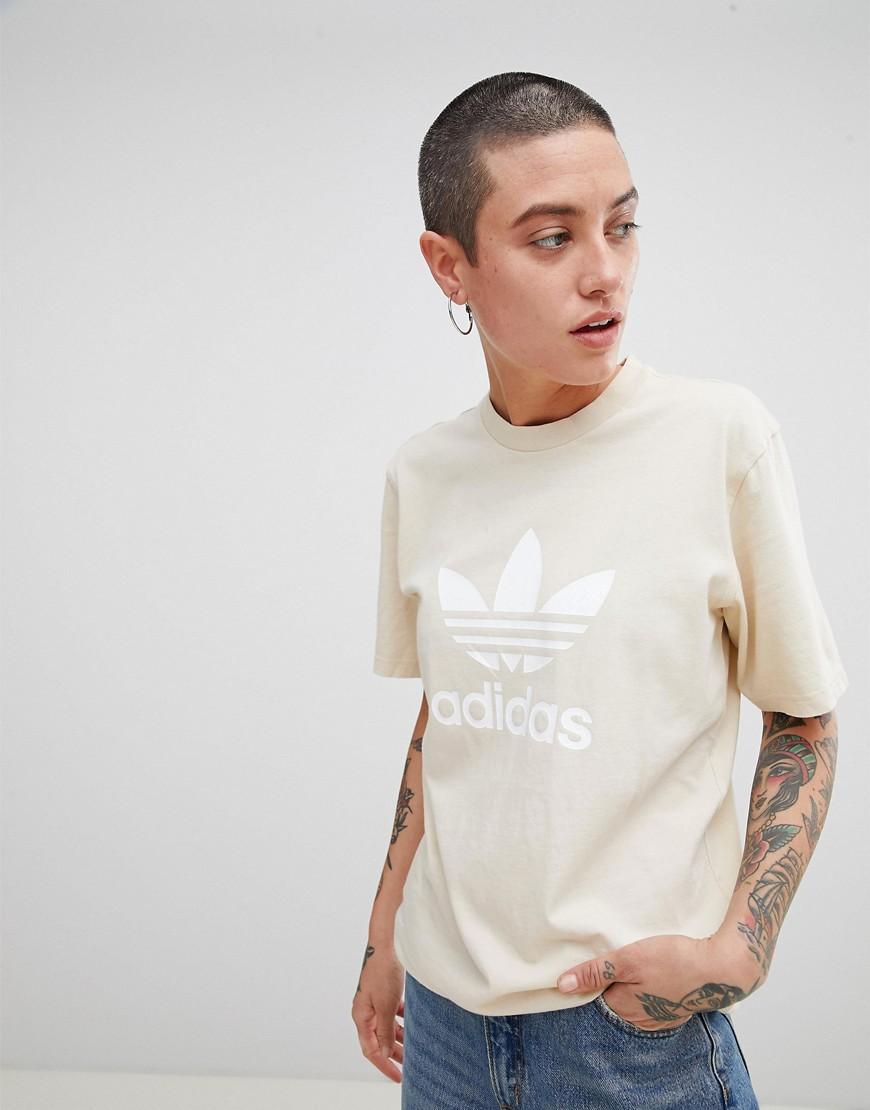 Adidas Originals Trefoil Oversized T-shirt In Cream - Pink | ModeSens