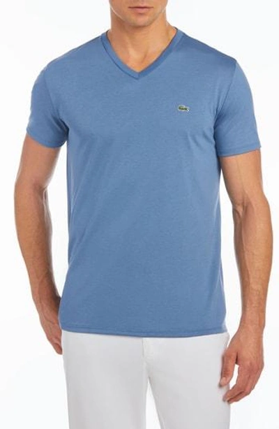 Shop Lacoste V-neck Cotton T-shirt In Forest Blue