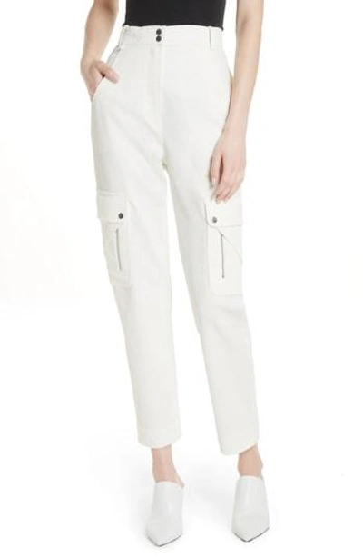 Shop Tracy Reese Textured Stretch Cotton Blend Utility Pants In Soft White