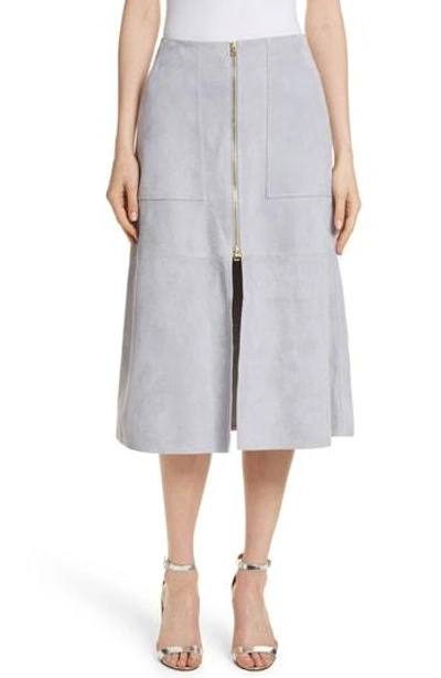 Shop Diane Von Furstenberg Patch Pocket Suede Midi Skirt In Smoke