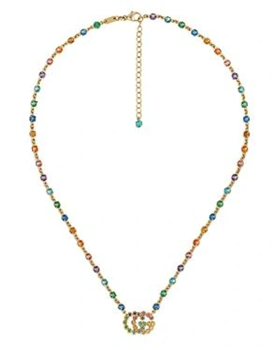 Shop Gucci 18k Yellow Gold Gg Running Mixed Gemstone Necklace, 14.5" In Multi/gold