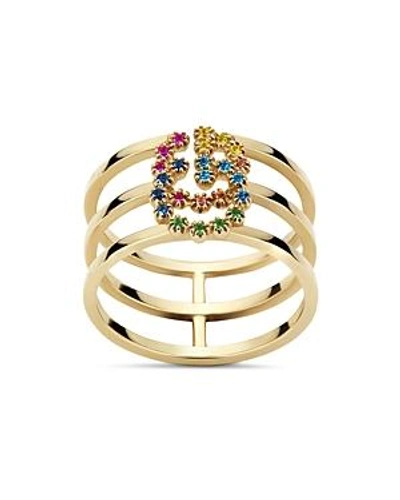 Shop Gucci 18k Yellow Gold Gg Running Mixed Gemstone Ring In Multi/gold