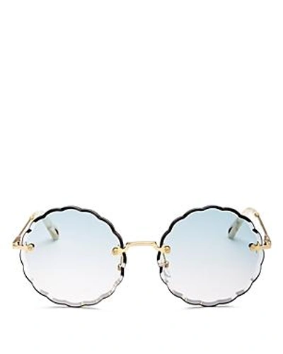 Shop Chloé Women's Rose Scalloped Rimless Round Sunglasses, 60mm In Gold/blue