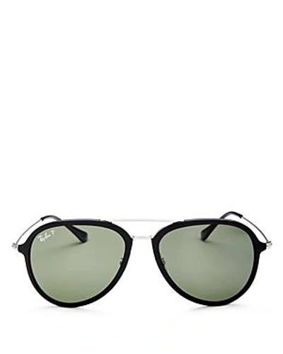 Shop Ray Ban Ray-ban Unisex Polarized Aviator Sunglasses, 57mm In Black/green