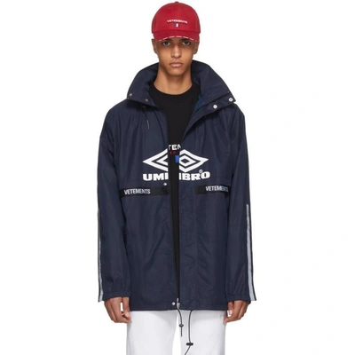 Vetements X Umbro Logo print Hooded Jacket In Navy ModeSens