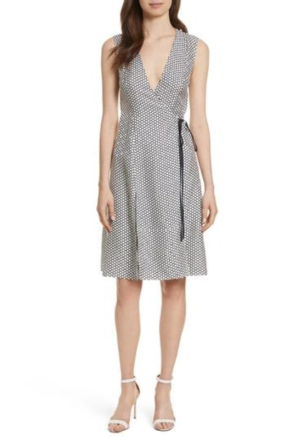 Shop Diane Von Furstenberg Side Tie Silk Fit & Flare Dress In Rowe Dot Ivory/ Alexander Navy