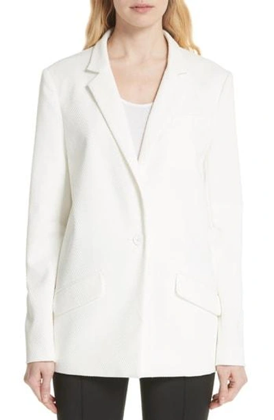 Shop Tracy Reese Textured Stretch Cotton Blend Blazer In Soft White