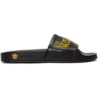 Shop Versace Black Tribute Logo Slides