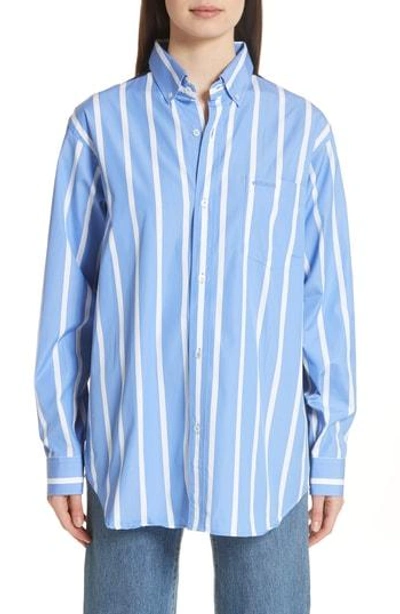Shop Vetements Front To Back Cotton Shirt In Blue Stripe