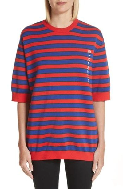 Shop Givenchy Short Sleeve Stripe Sweater In Red/ Blue