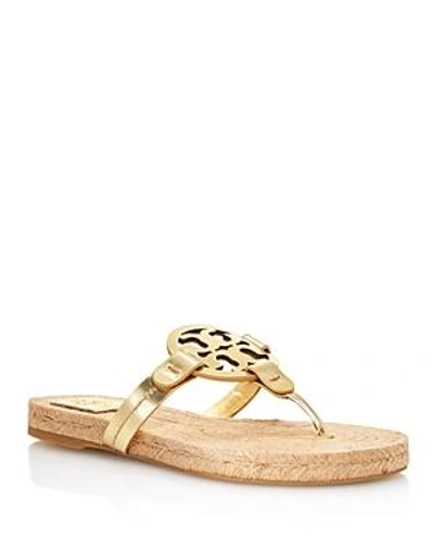 Shop Tory Burch Women's Miller Leather Thong Espadrille Sandals In Gold