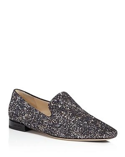 Shop Jimmy Choo Women's Jaida Glitter Square Toe Smoking Slipper Flats In Twilight