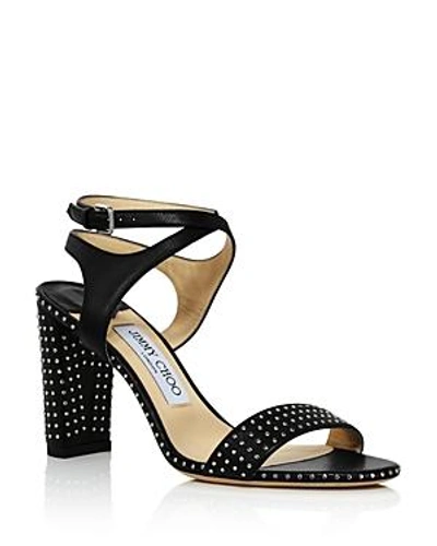 Shop Jimmy Choo Women's Marine 85 Micro-studded Leather High-heel Sandals In Black/silver