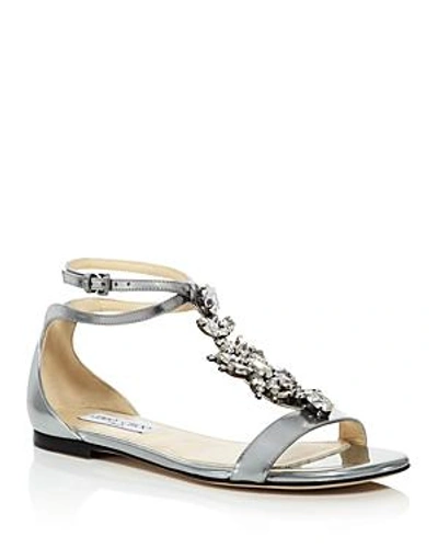 Shop Jimmy Choo Women's Averie Embellished Leather T-strap Sandals In Silver