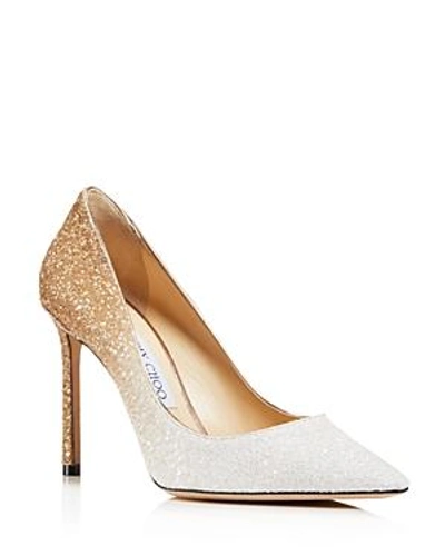 Shop Jimmy Choo Women's Romy 100 Ombre Glittered Leather Pointed Toe High-heel Pumps In White/gold
