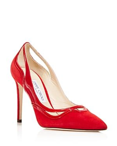 Shop Jimmy Choo Women's Hickory 100 Suede & Patent Leather Cutout High-heel Pumps In Red