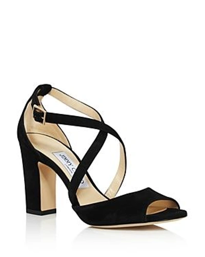 Shop Jimmy Choo Women's Carrie 85 Suede Crisscross High-heel Sandals In Black