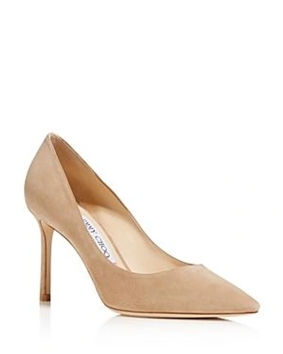 Shop Jimmy Choo Women's Romy 85 Suede High-heel Pointed Toe Pumps In Nude