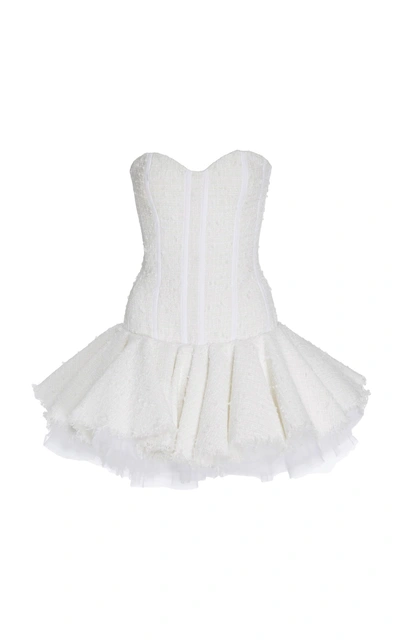Shop Balmain Tweed Bustier Dress In White