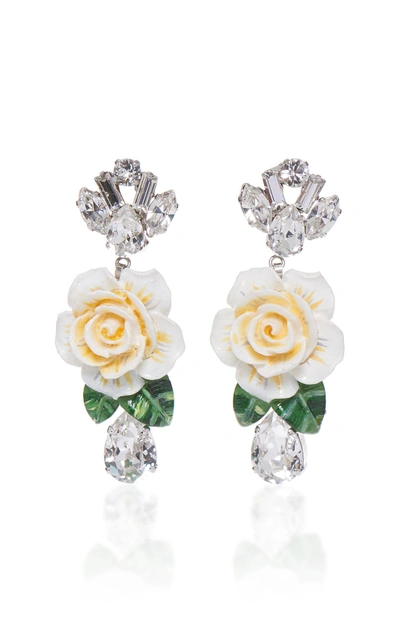 Shop Dolce & Gabbana Rosetto Silver-tone Brass And Crystal Earrings In White