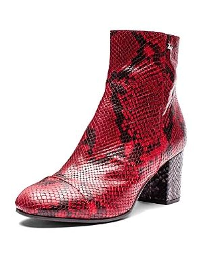 Shop Zadig & Voltaire Women's Lena Wild Snake-embossed Leather Block Heel Booties In Red