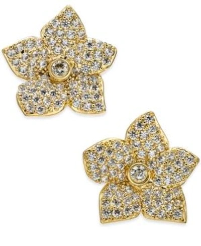 Shop Kate Spade New York Pave Flower Stud Earrings In Clear/gold