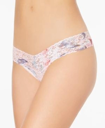 Shop Hanky Panky Printed Low-rise Lace Thong In Pink