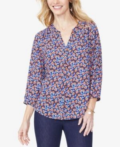 Shop Nydj Pleated Blouse In Ditsy Blooms Peacoat