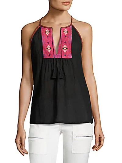 Shop Equipment Clea Embroidered Cotton Gauze Tank Top In Caviar