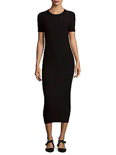Shop Helmut Lang Rib-knit Midi Dress In Black