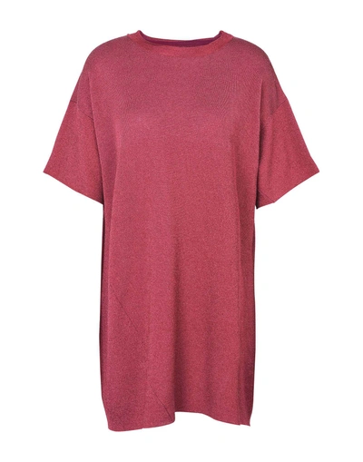 Shop Laneus Abito Girocollo Metal Woman Mini Dress Fuchsia Size 8 Viscose, Polyester, Lycra In Pink